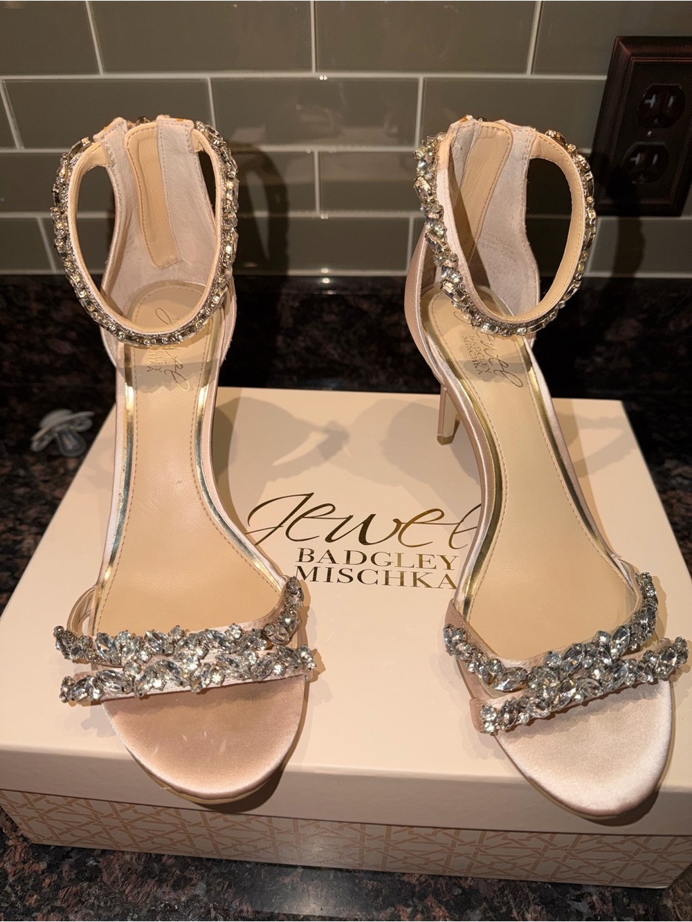 Badgley Mischka Pale Pink Crystal-Strap Evening Sandal - Picture 2 of 8